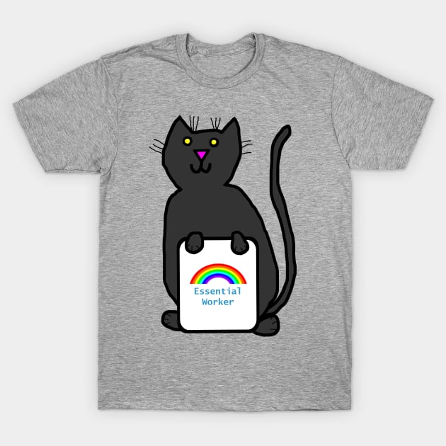 Cute Cat Essential Worker Rainbow T-Shirt by ellenhenryart